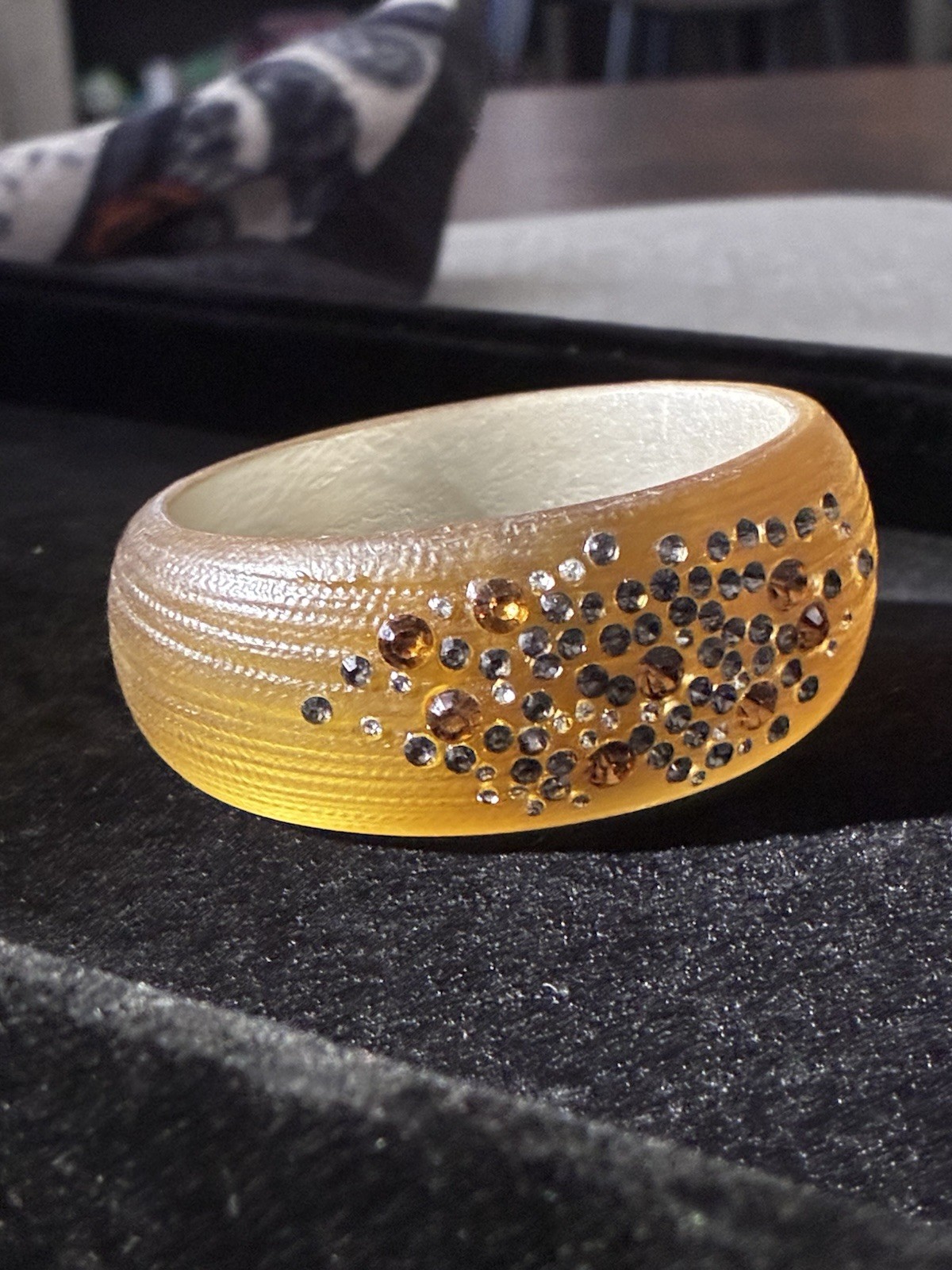 Alexis Bittar Gold Wide Lucite Star Dust Crystals Textured Bangle Bracelet