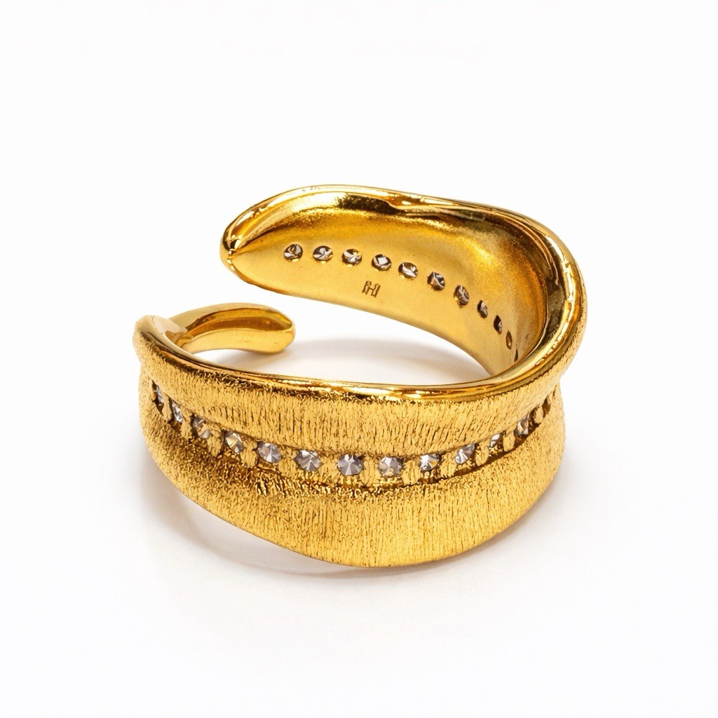 Brushed Finish Banana Leaf-Shaped Adjustable Open Ring Cocktail Unique jewelry
