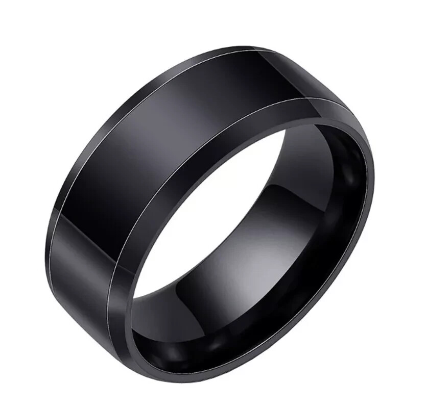 Men’s/Women’s-Unisex Stainless Steel Black Ring/Band–Size 6–9 mm Width–NICE!!