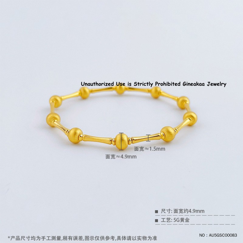 Pure 999 24K Yellow Gold 3D 4.9mm Laser Beads Bamboo Link Bracelet 5.1g 6.3inch
