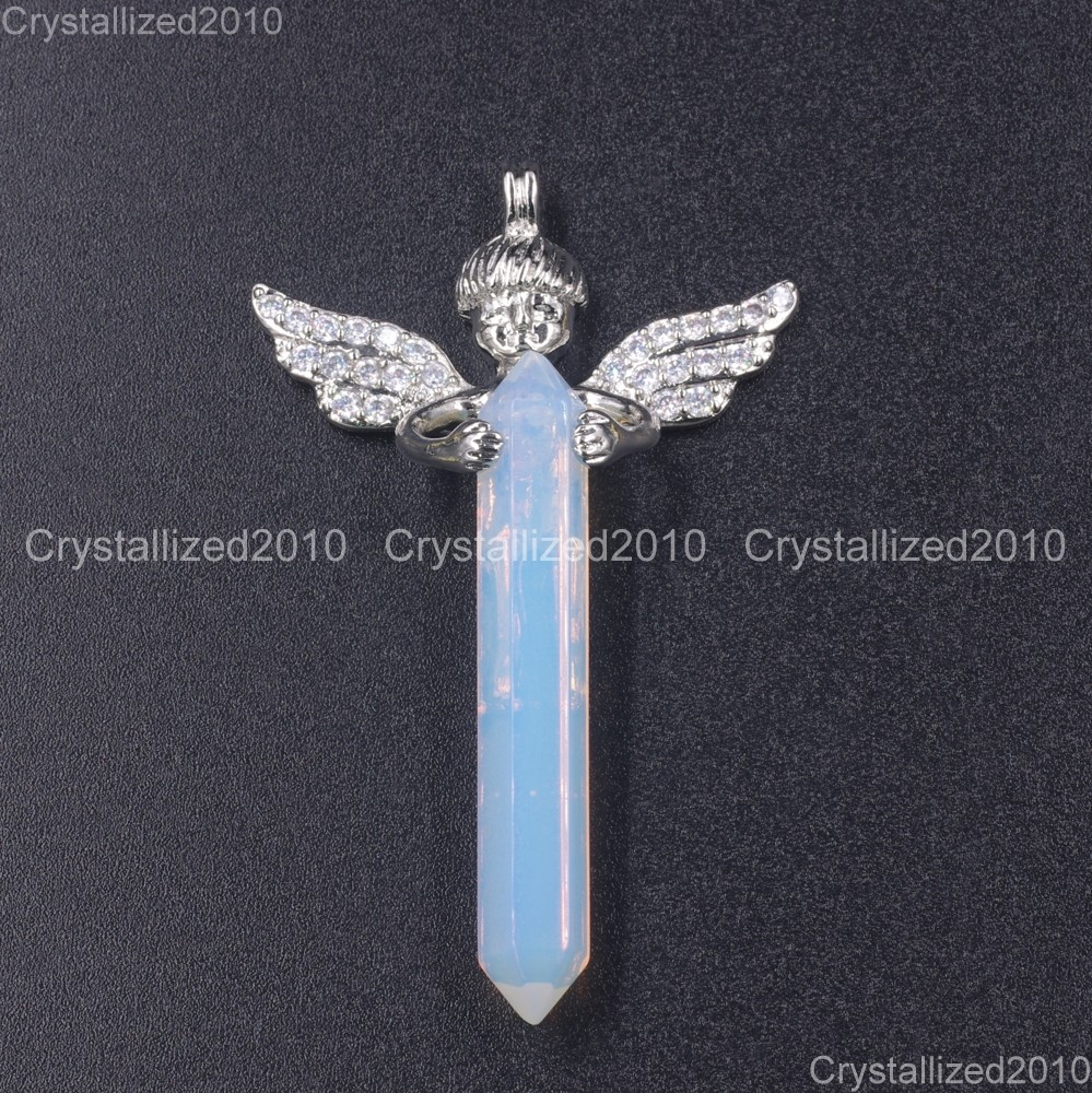 Natural Gemstone Zircon Pave Angel Hexagonal Pointed Reiki Healing Pendant Beads