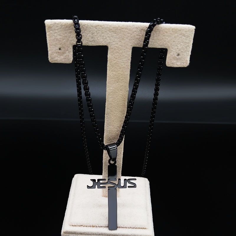 Men Chain Necklace Cross Pendants Choker Gothic Necklaces Stainless Steel 1Pcs