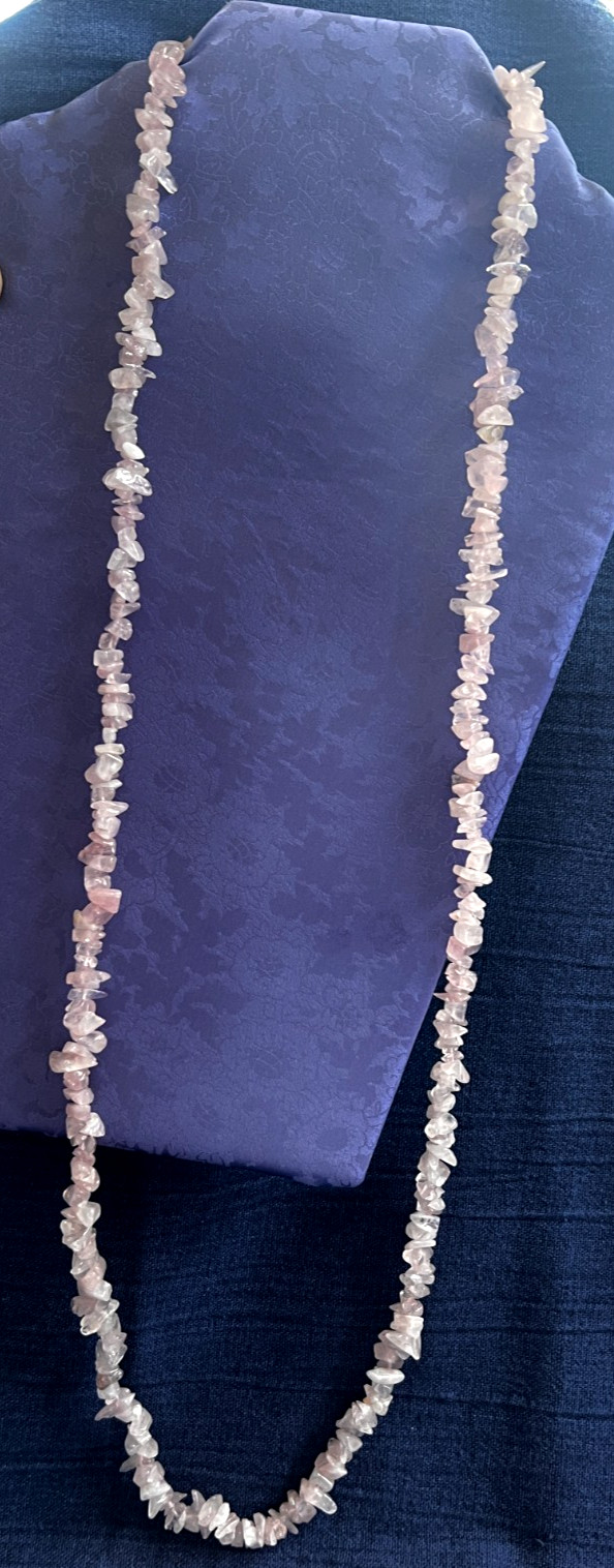 Rose Quartz Chip Beaded Necklace 38 Inches Long