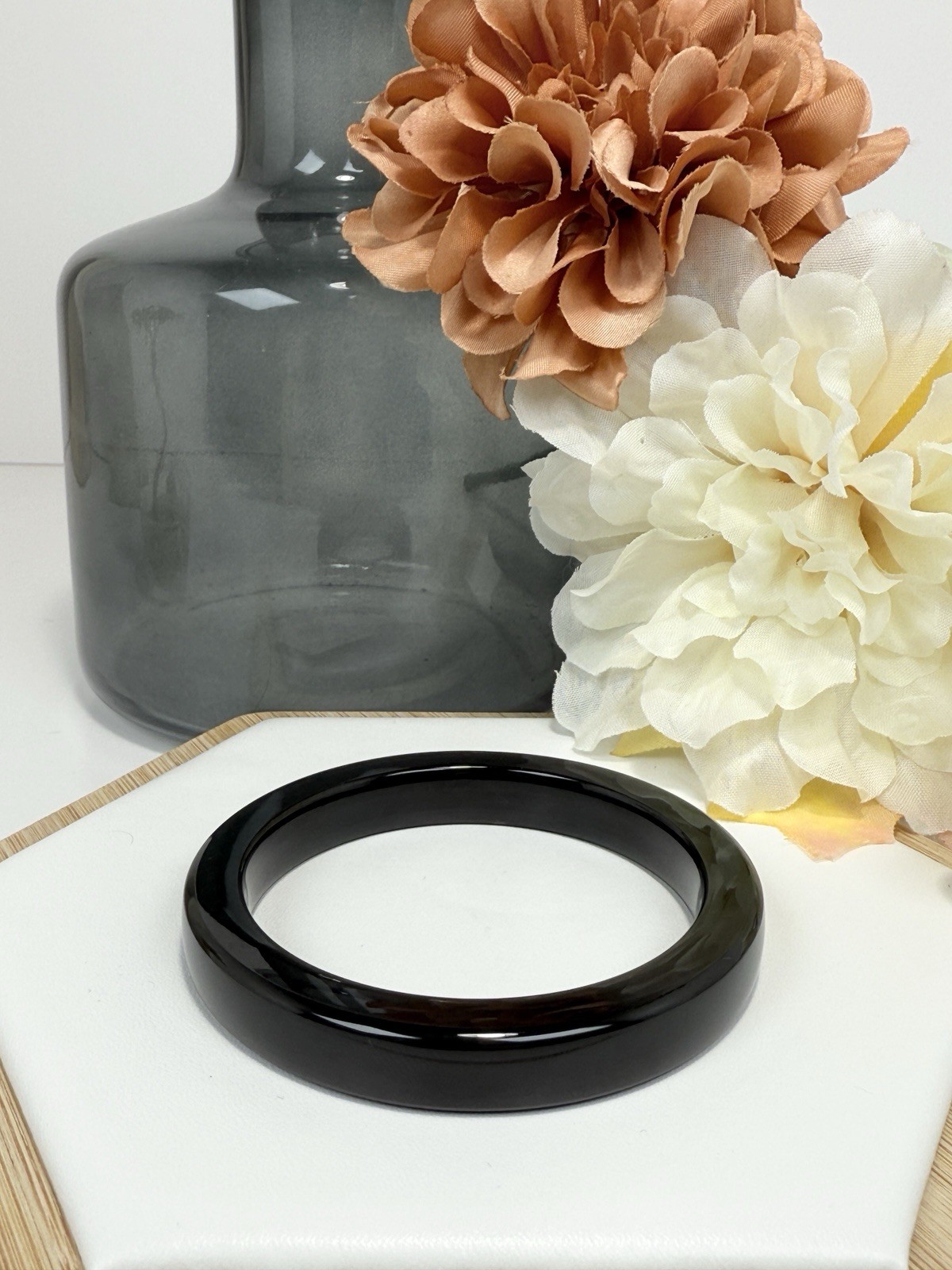 Hetian Jade Hard Bangle Size: 56.4MM Width: 9.8MM w/Certificate