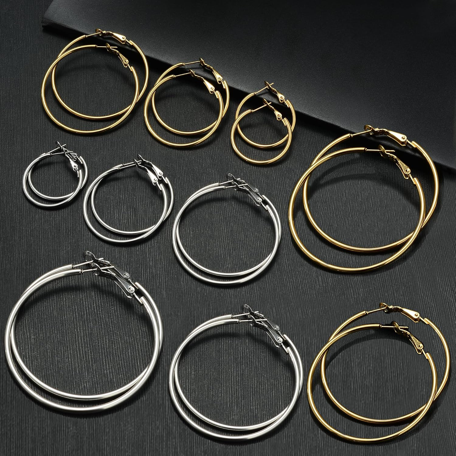 4/10 Pairs Stainless Steel Gold Silver Plated Hoop Earrings Hypoallergenic Daint