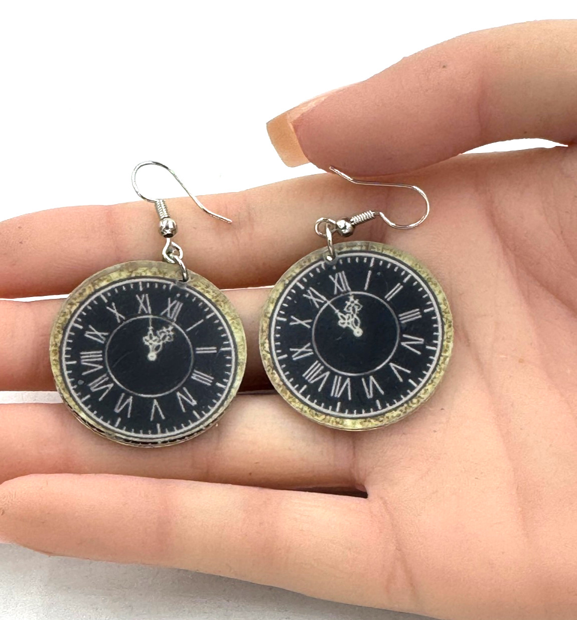 Acrylic Roman Numeral Clock Dangle Earrings