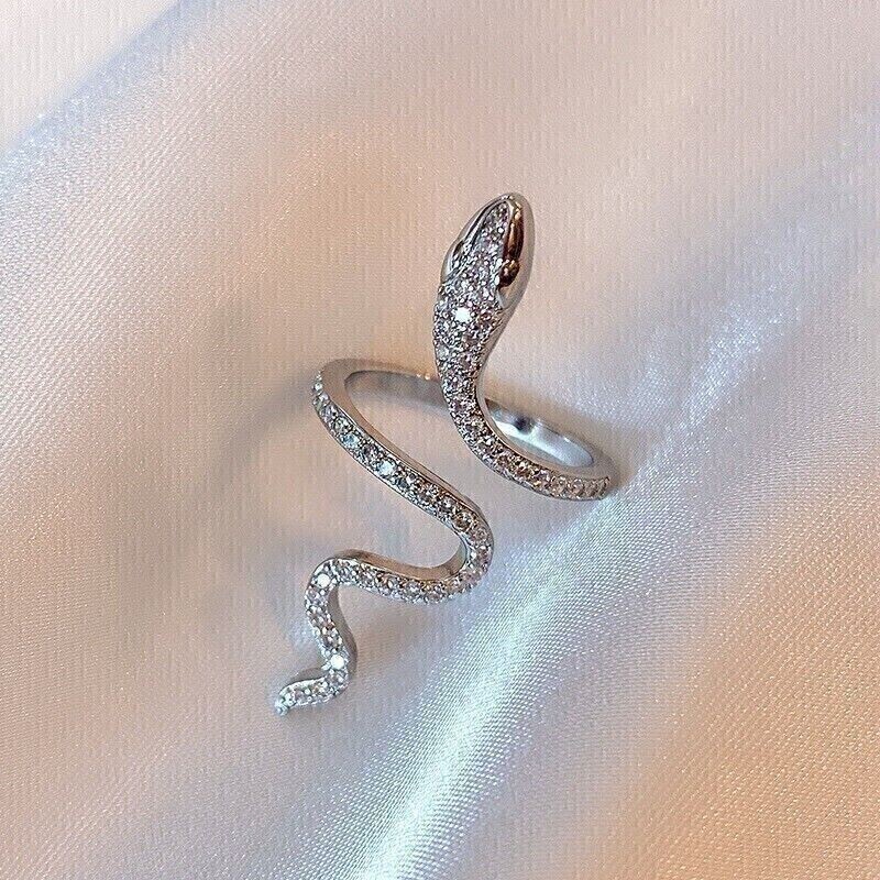 Round Cut Simulated Diamond Gorgeous Snake Wedding Ring In 14K White Gold Plated