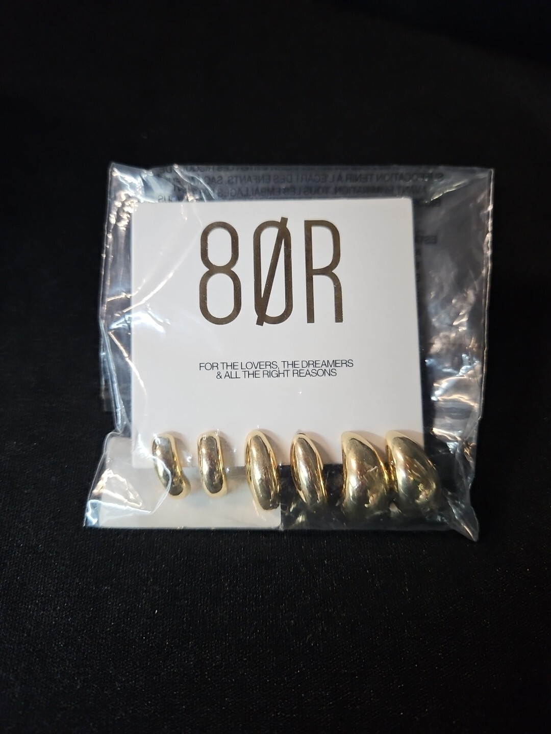 8 Other Reasons Gold Plated Post Back Half Moon ~ 3 Pair Earrings Set ~ New-(sa)