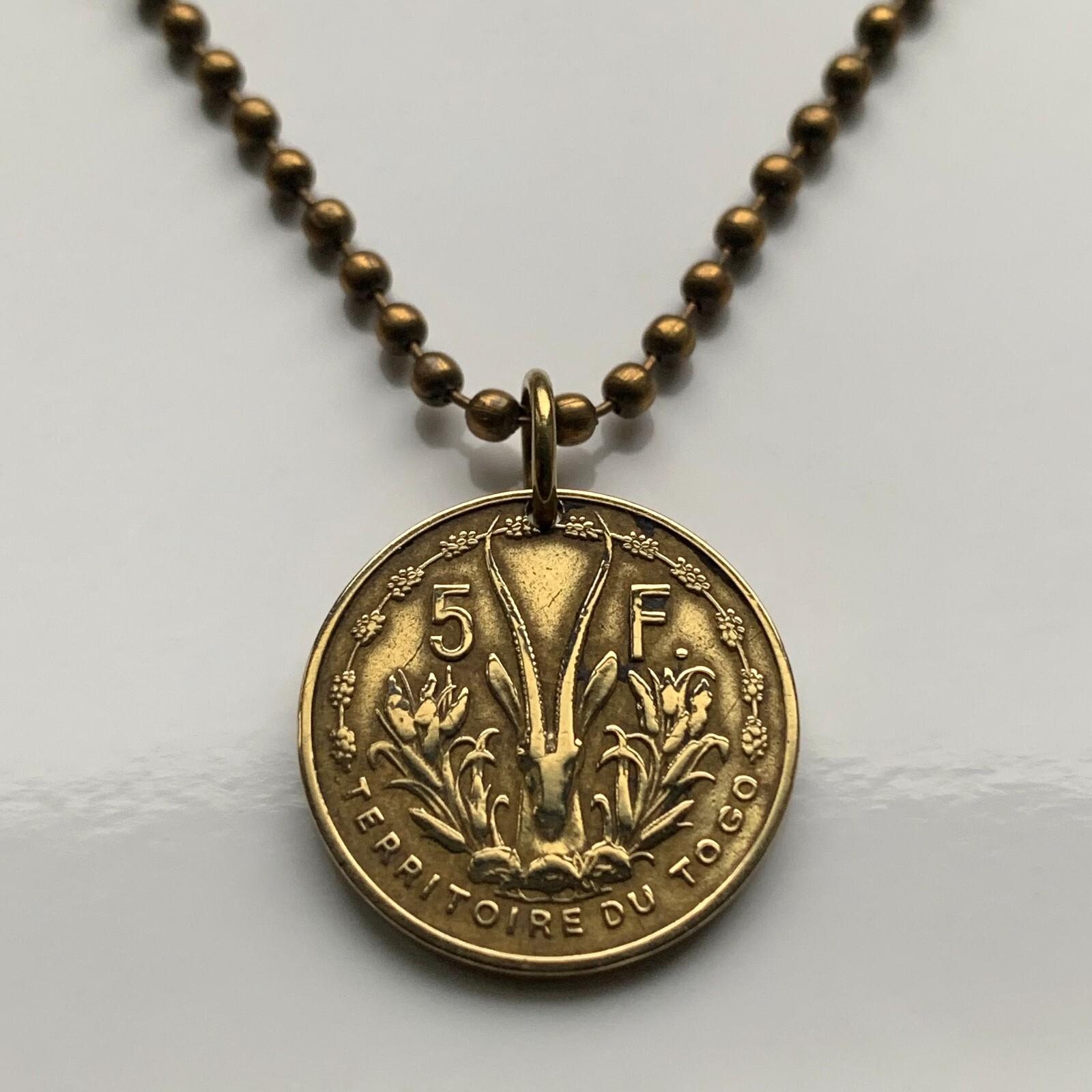 1956 Togo 5 Francs coin pendant gazelle antelope sawfish Lomé Sokodé Kara 003669