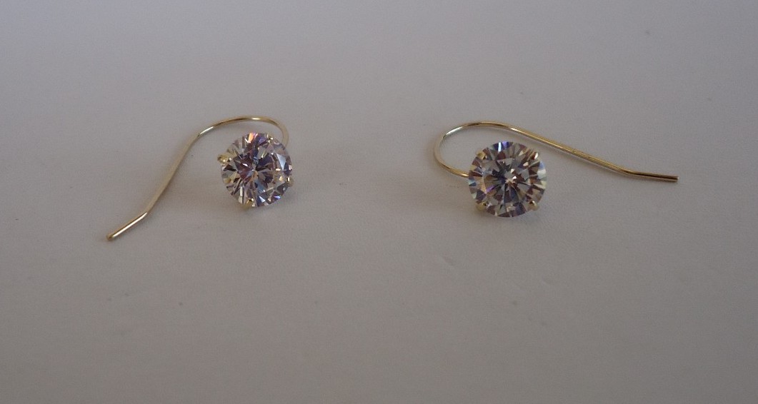 14K YELLOW GOLD DROP DANGLE LADIES EARRINGS 2 CT ROUND SIMULATED LAB DIAMONDS