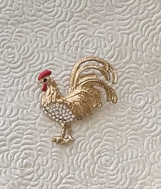 Rooster Brooch pin Enamel On Metal with crystals