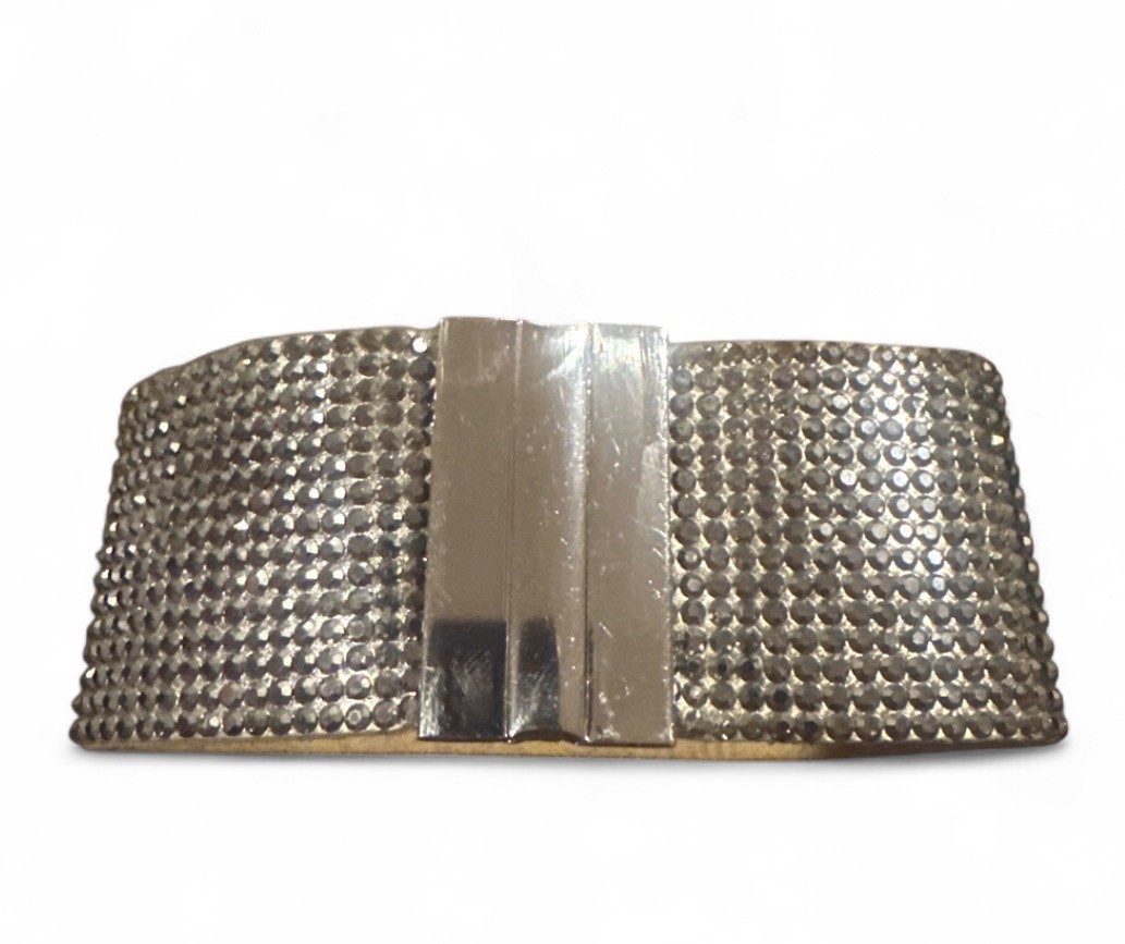Glam Rhinestone Cuff On Suede With Magnetic Silver Plate Close