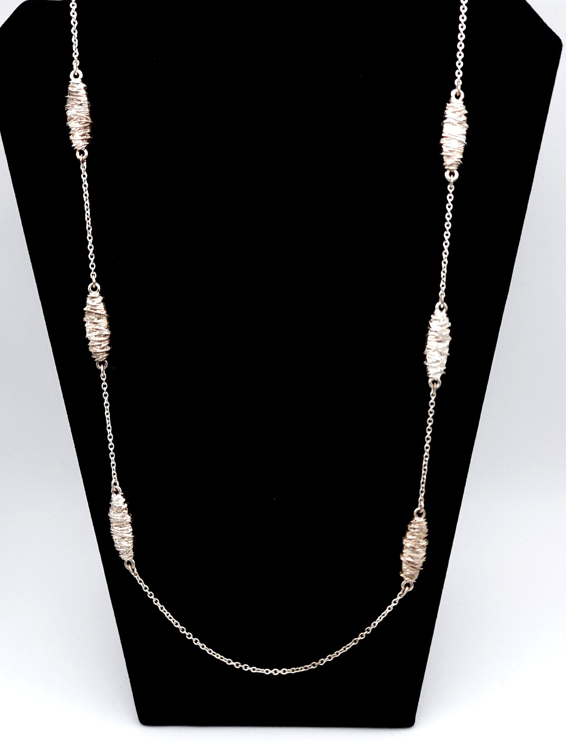 Vintage Bill Blass Station Necklace Silver Plated Wire Wrapped 28in Signed