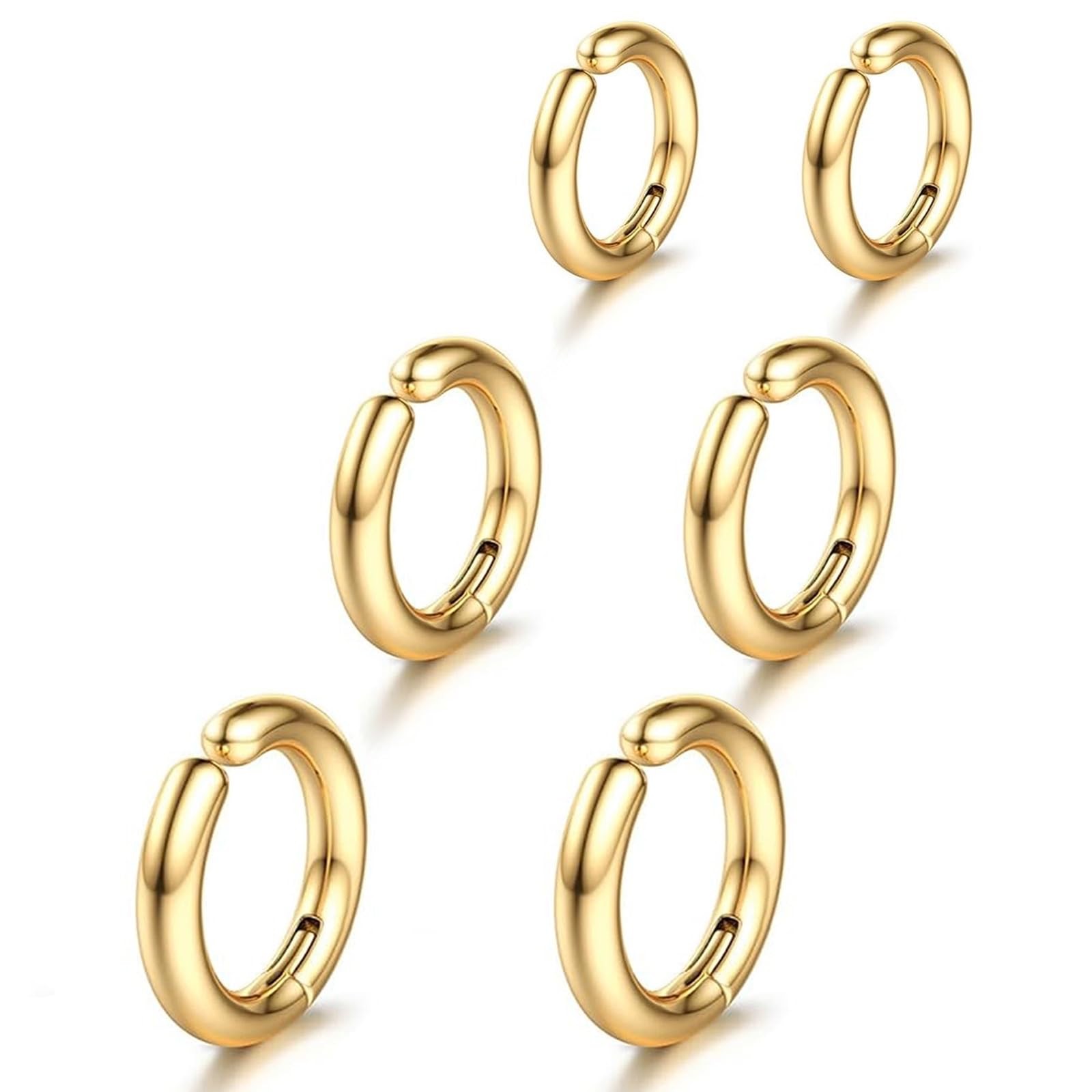SIISPRI 3 Pairs Clip On Huggie Earrings for Men Women, 10 millimeters, Gold