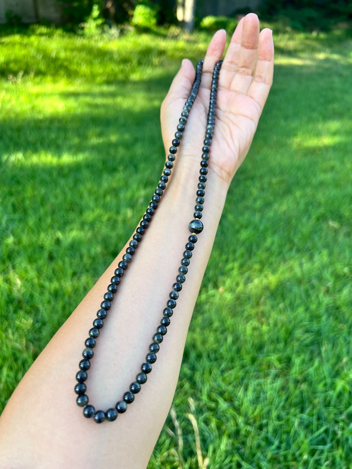 Genuine Qinghua Nephrite Jade 6mm Bead 24.5″ Necklace H56 a