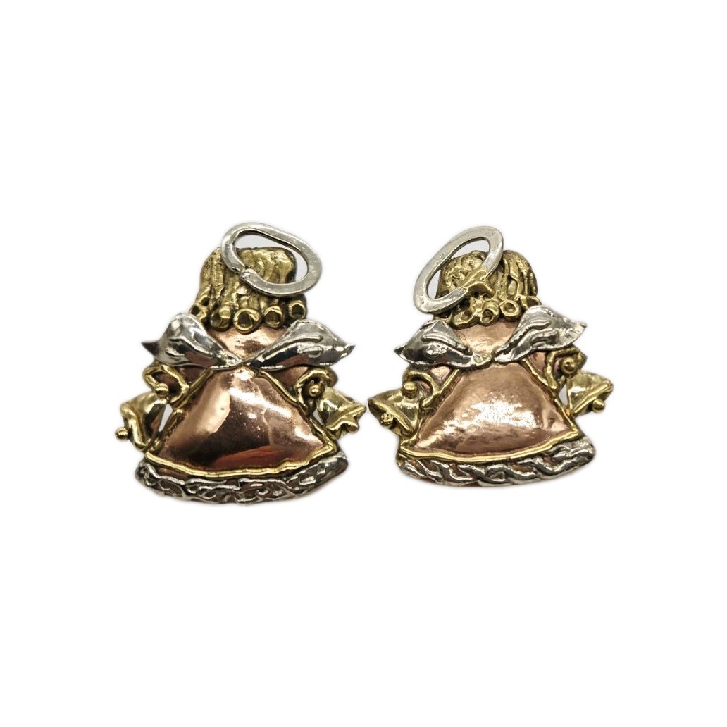 Copper Angel Earrings Tri Colored Gold Silver tone Modernist Modern 1.5 in