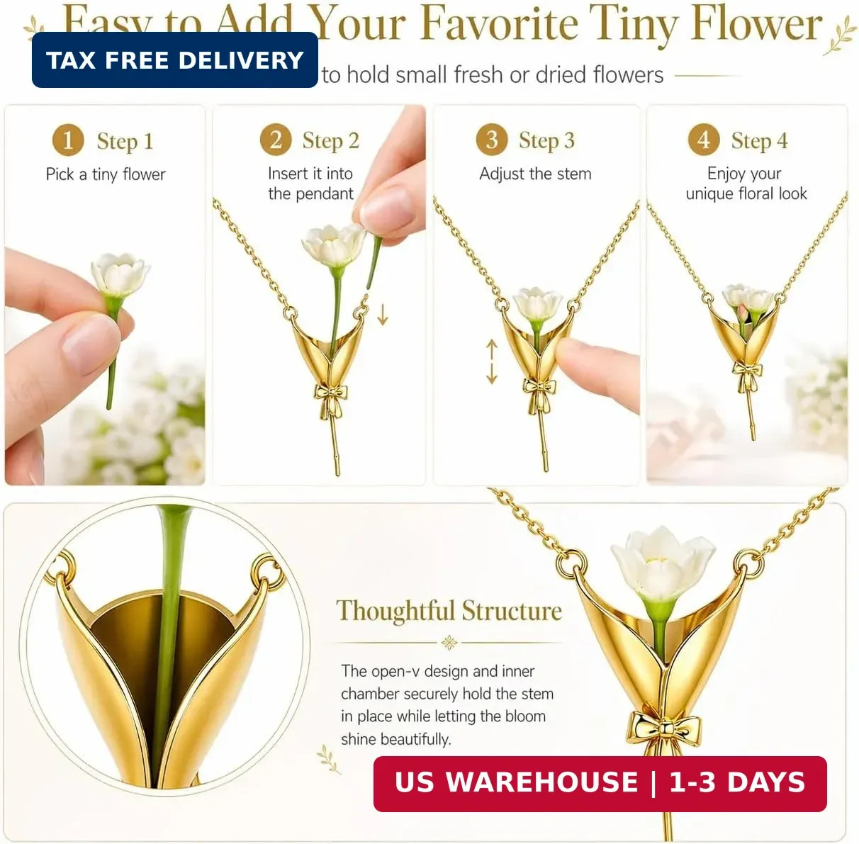 Flower Holder Necklace for Women DIY Flower Bouquet Necklace Mini Vase Pendant W