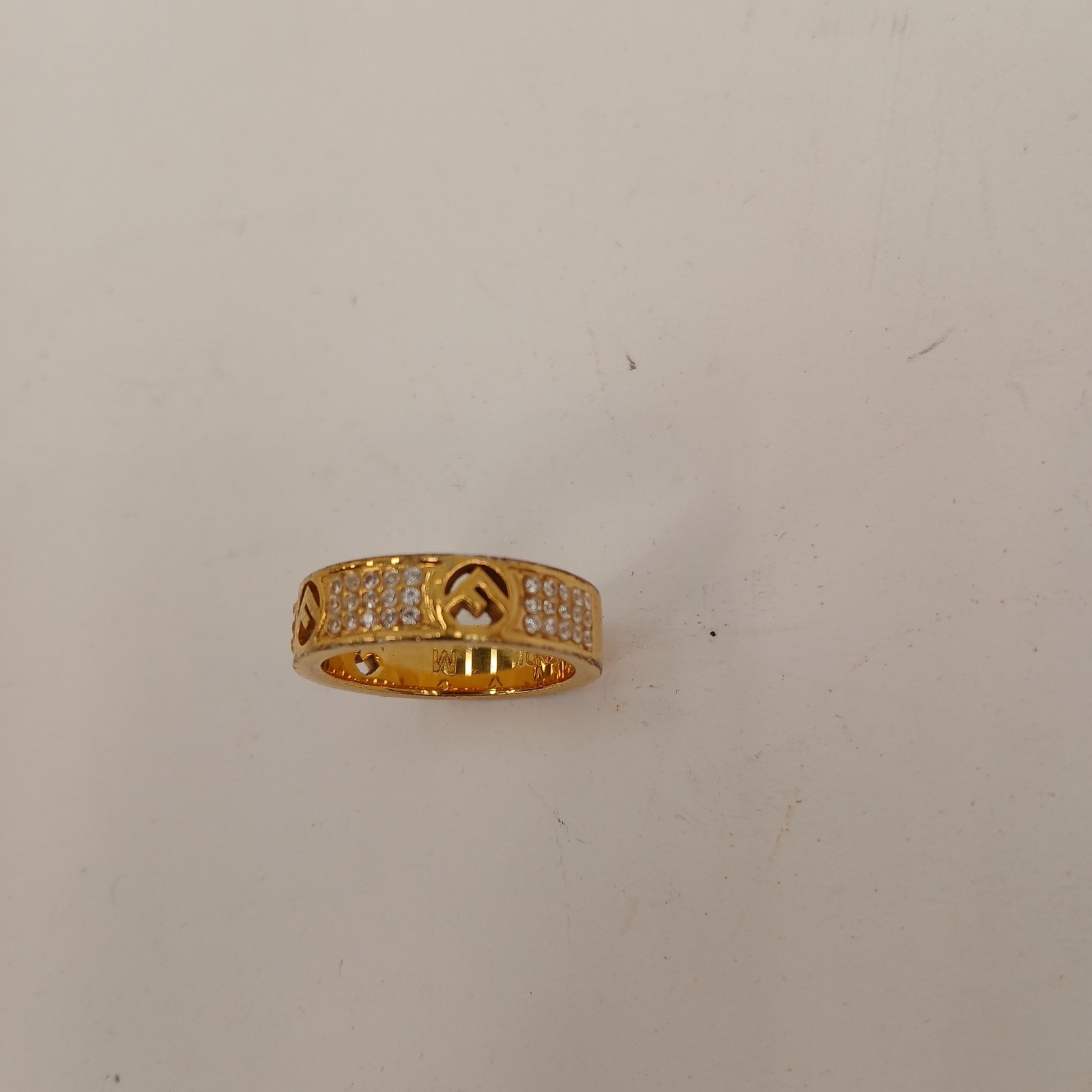 Fendi Designer Ring Gold Plated Size O Crystal Italian Authentic Preloved