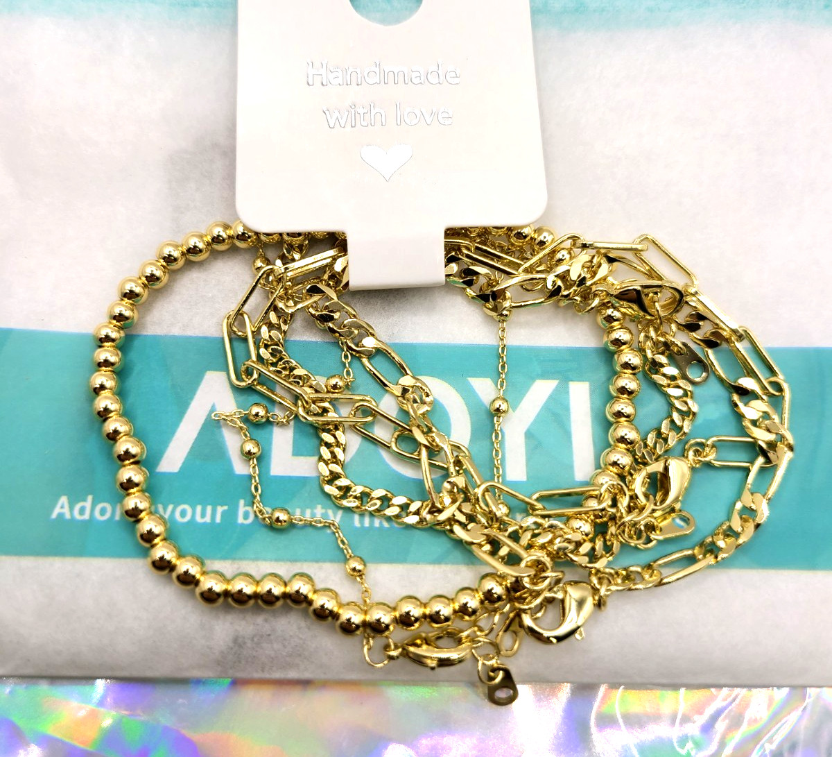 Adoyi Set of 5 Gold Bracelets for Women, 14K Plated 6.8 IN General Wrist