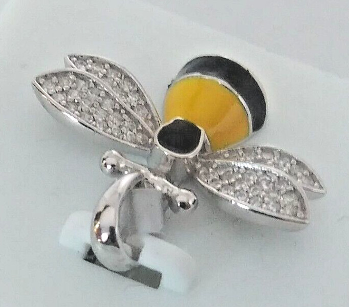 925 STERILNG SILVER YELLOW & BLACK CZ BUMBLEBEE Pendant 21x20mm