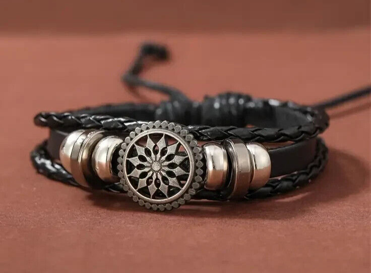 Leather Geometric Bracelet Stackable Adjustable Tie New Free Ship 9289