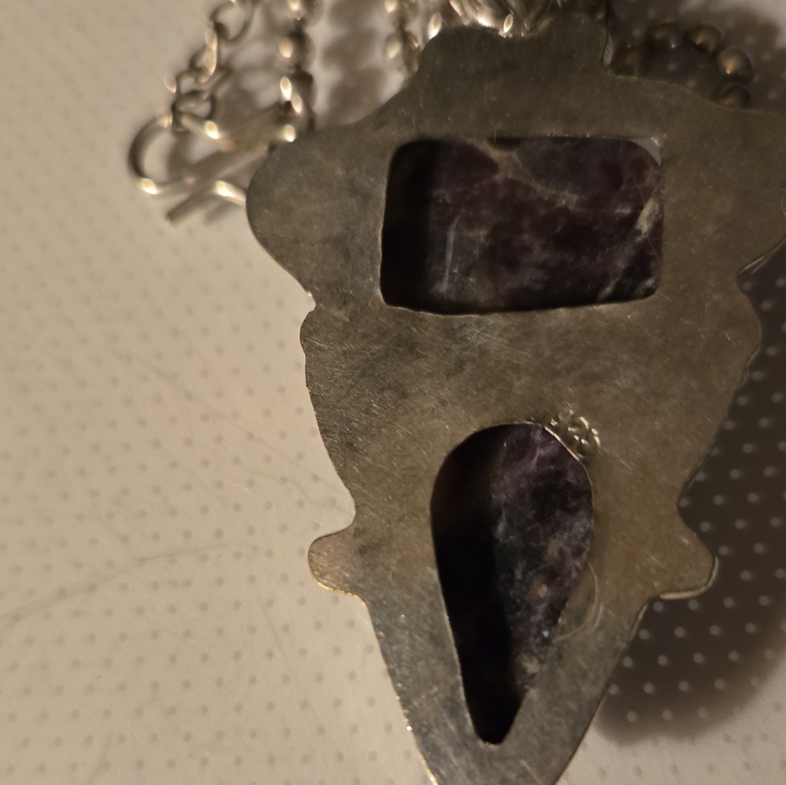 Russian Charoite Stone W/Silver Necklace 925 Ball Chain Pendant. 2 Inches.