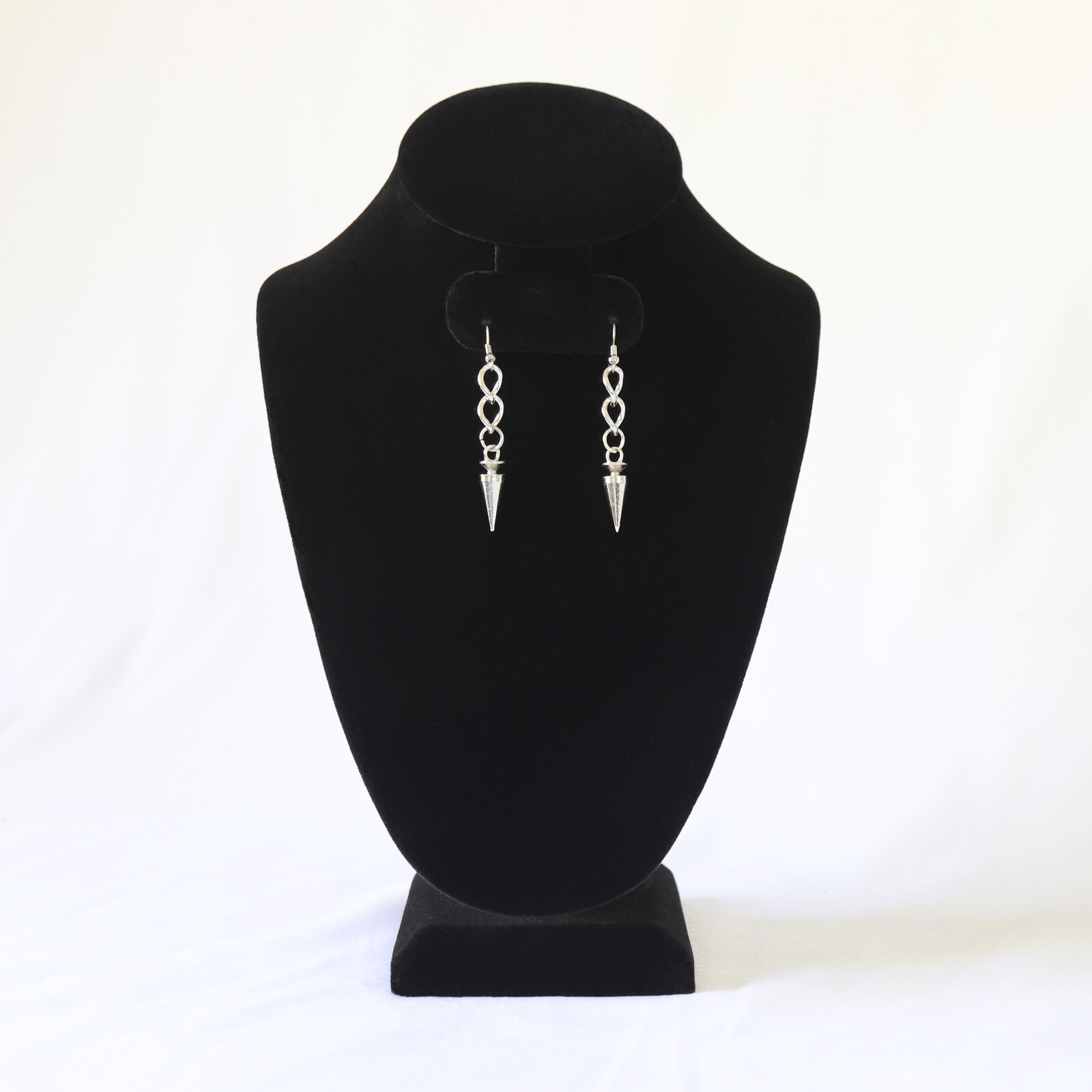 Punk Rock Hip Hop Spike and Chain Dangle Earrings Silver Finish Pewter #1055