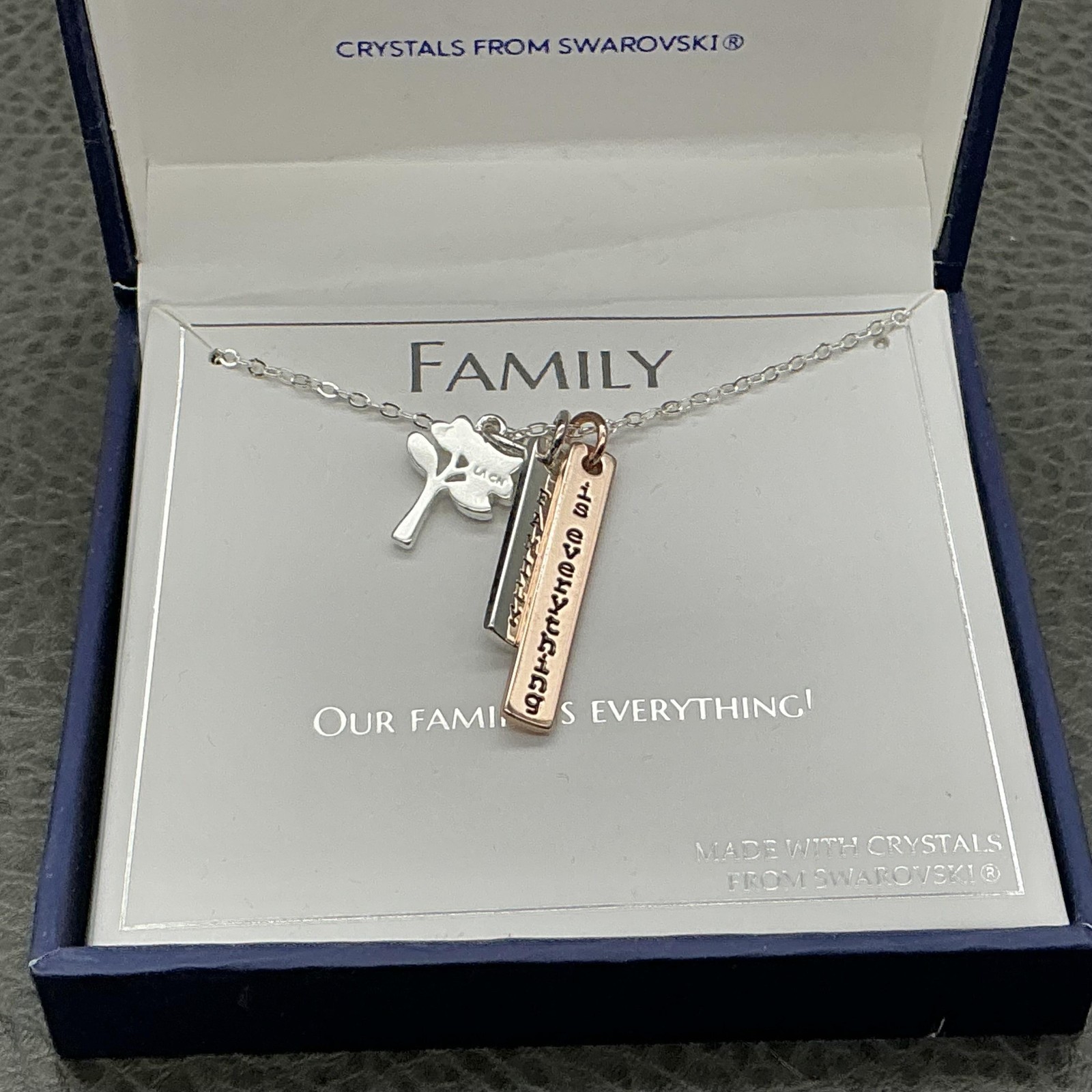 Brilliance Necklace Silver Family Tree Bar Pendant Swarovski Crystal Jewelry
