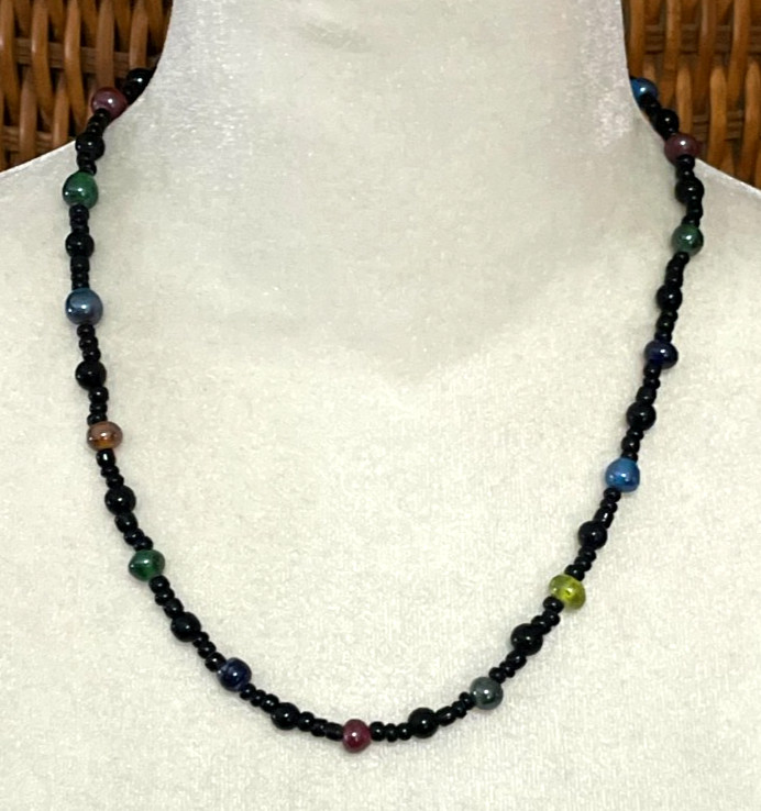 Multi Color Glass Beaded Necklace 19″