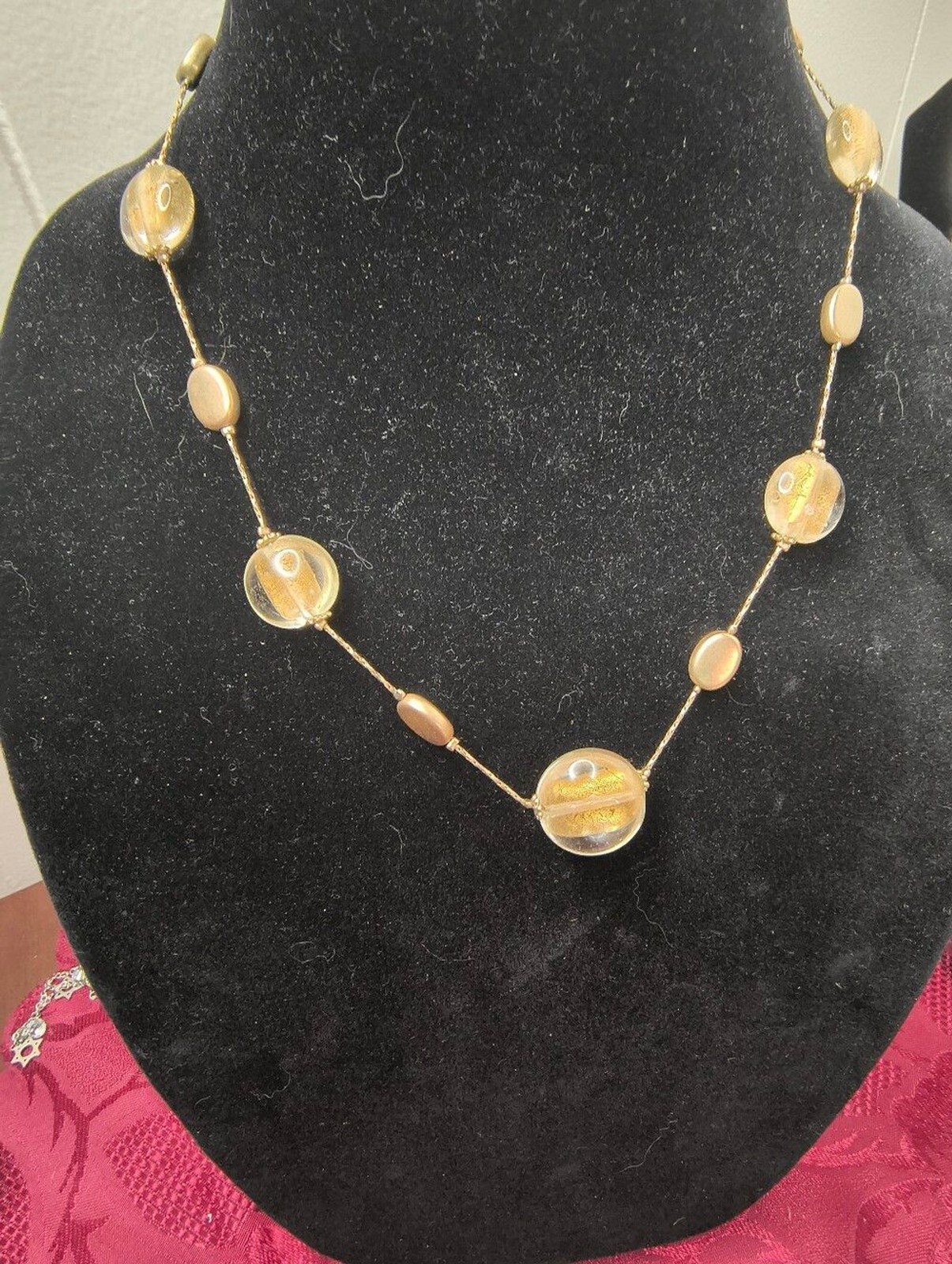 Premier Designs Retired Signed Vintage Art Glass Gold Tone Station Necklace