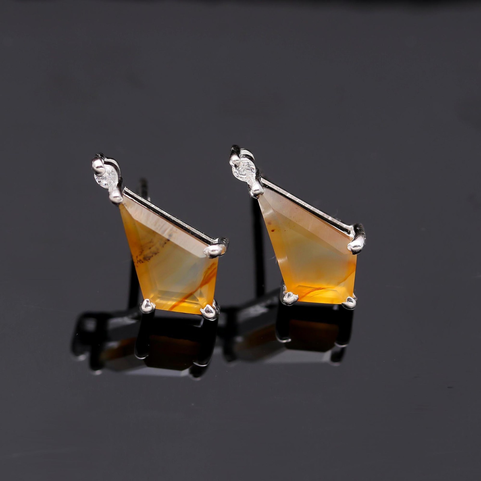 Natural Montana Agate Kite Stud Earrings 925 Sterling Silver Handmade Jewelry