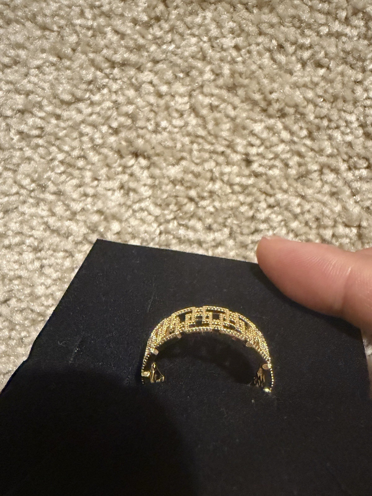Gold Tone Geometric Cutout Adjustable Open Band Ring No Stone Size 8