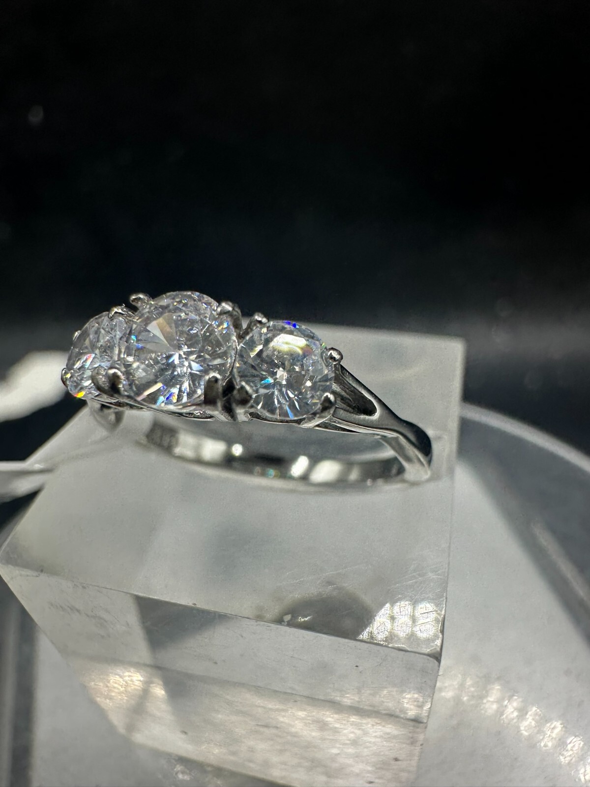 Ladies Three Stone Ring Past Present Future CZ Anniversary Silver Stainles Steel
