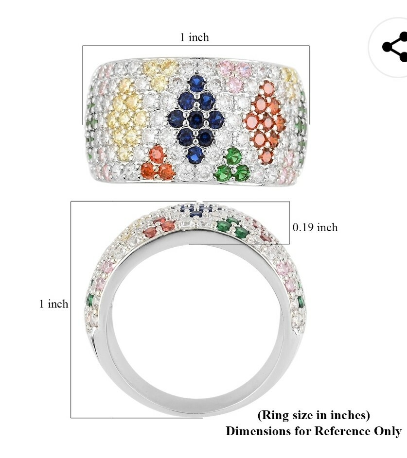 Simulated Multi Color Diamond Dome Ring in Silvertone (Size 7.0)