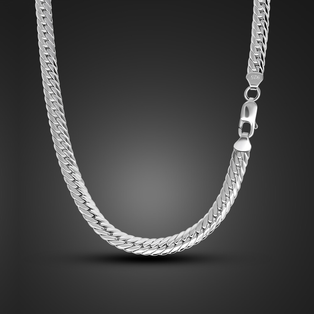 Genuine 925 Sterling Silver 6mm Flat Snake Curb Chain Necklace for Men & Women