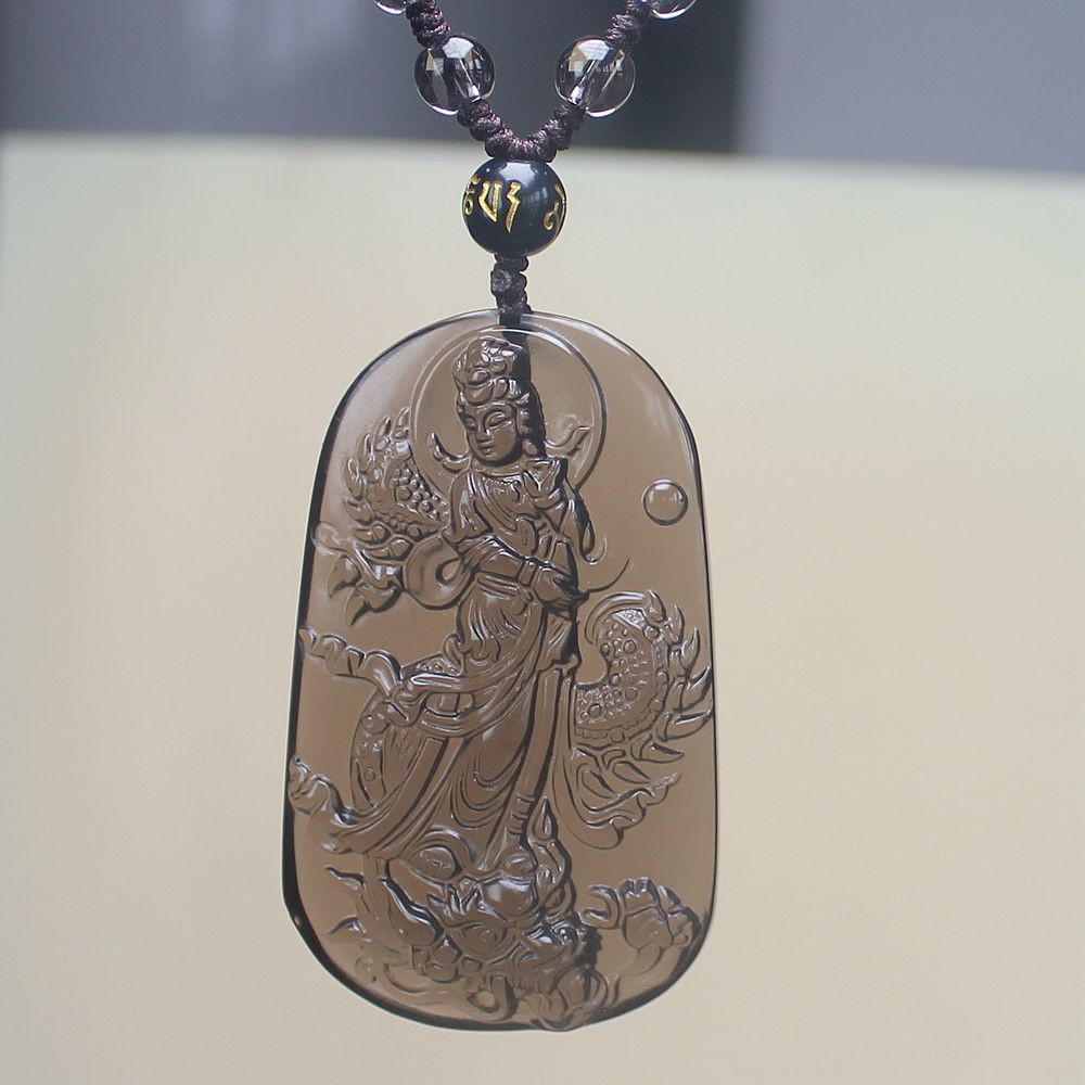 Natural ice obsidian goddess of mercy Guanyin Kwan-yin dragon necklace pendant