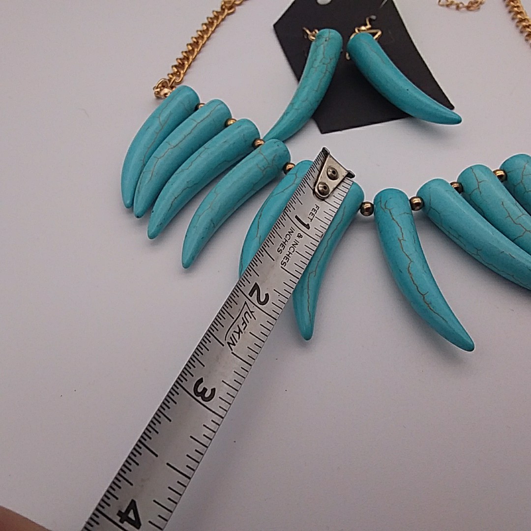 Southwestern Inspired Faux Turquoise Spike Necklace Earring Boho Western Howlite