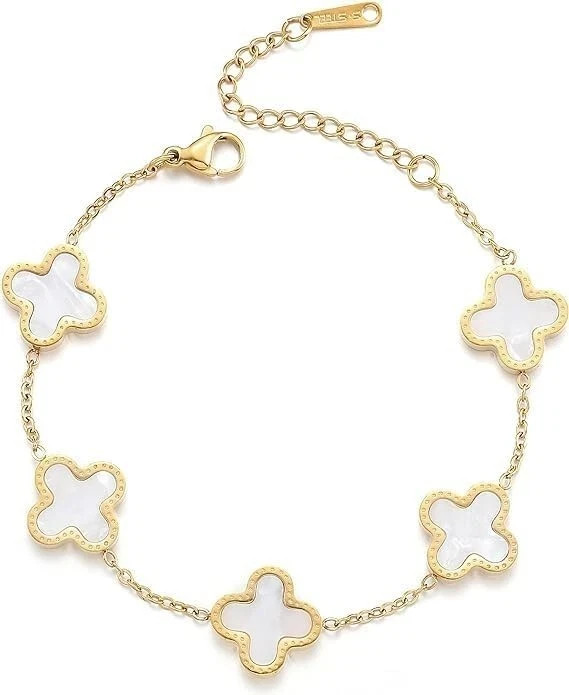 18K Gold Plated Clover Lucky Bracelet for Women White/Black/Red/Flower Four Leaf