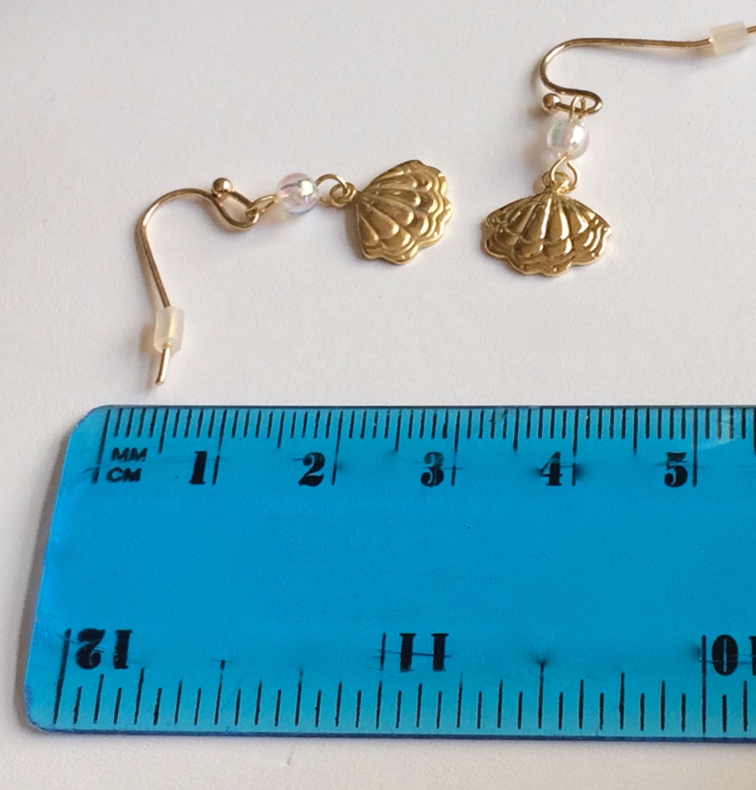 Scallop Shell Earrings Gold Plated Pearl Sea Life Island Beach Pierced Dainty
