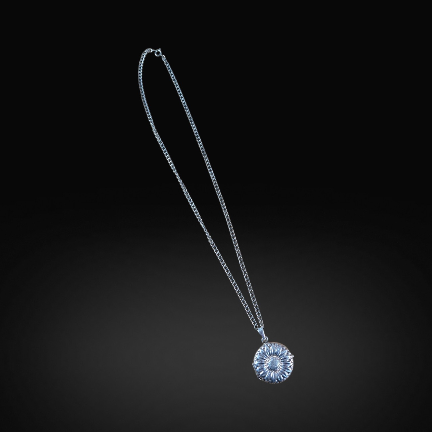 20″ Silver Tone Round Flower Locket Pendant & Chain Fashion Necklace