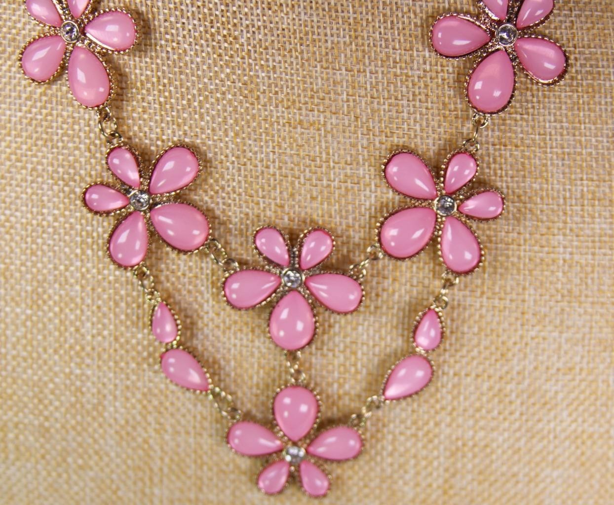 Pink Floral Rhinestone Necklace & Earring Set Fashion Costume Jewelry jx94 New