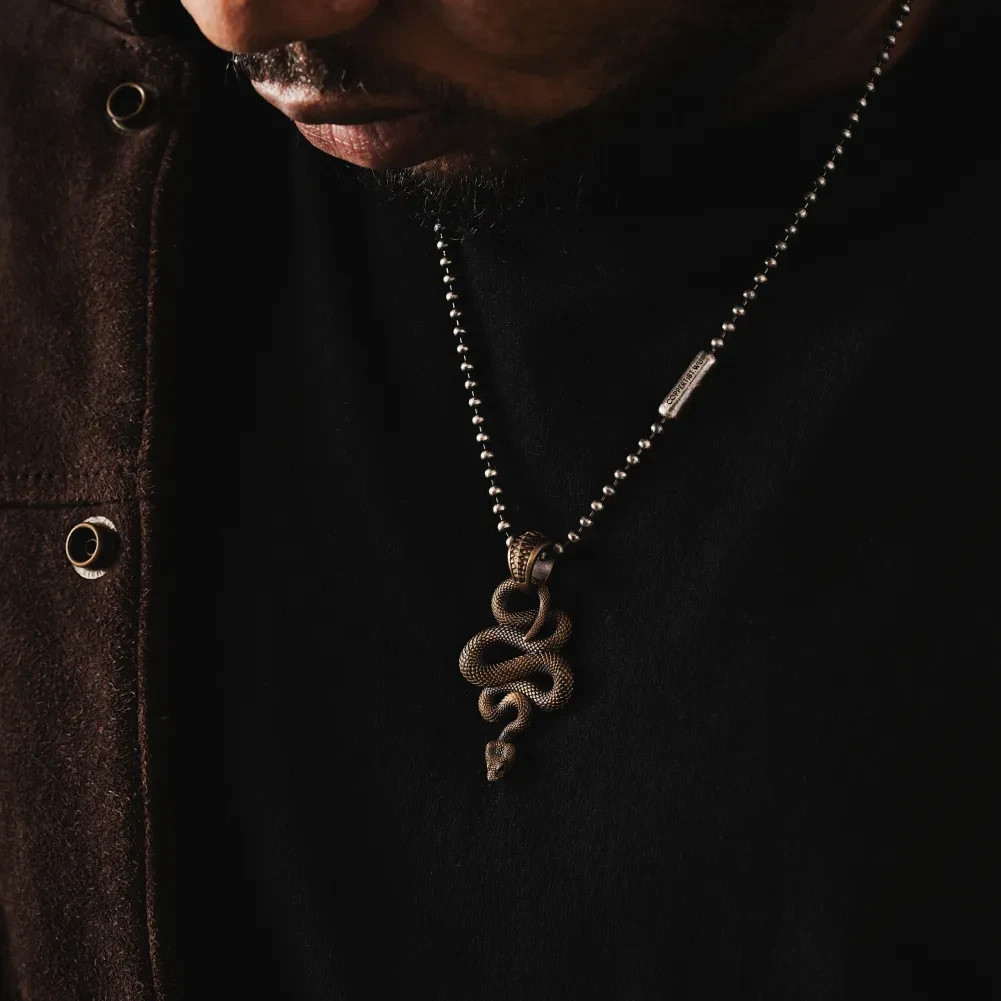 Brass Snake Pendant Necklace Viper Handmade Jewelry Gift Goth Animal for Men
