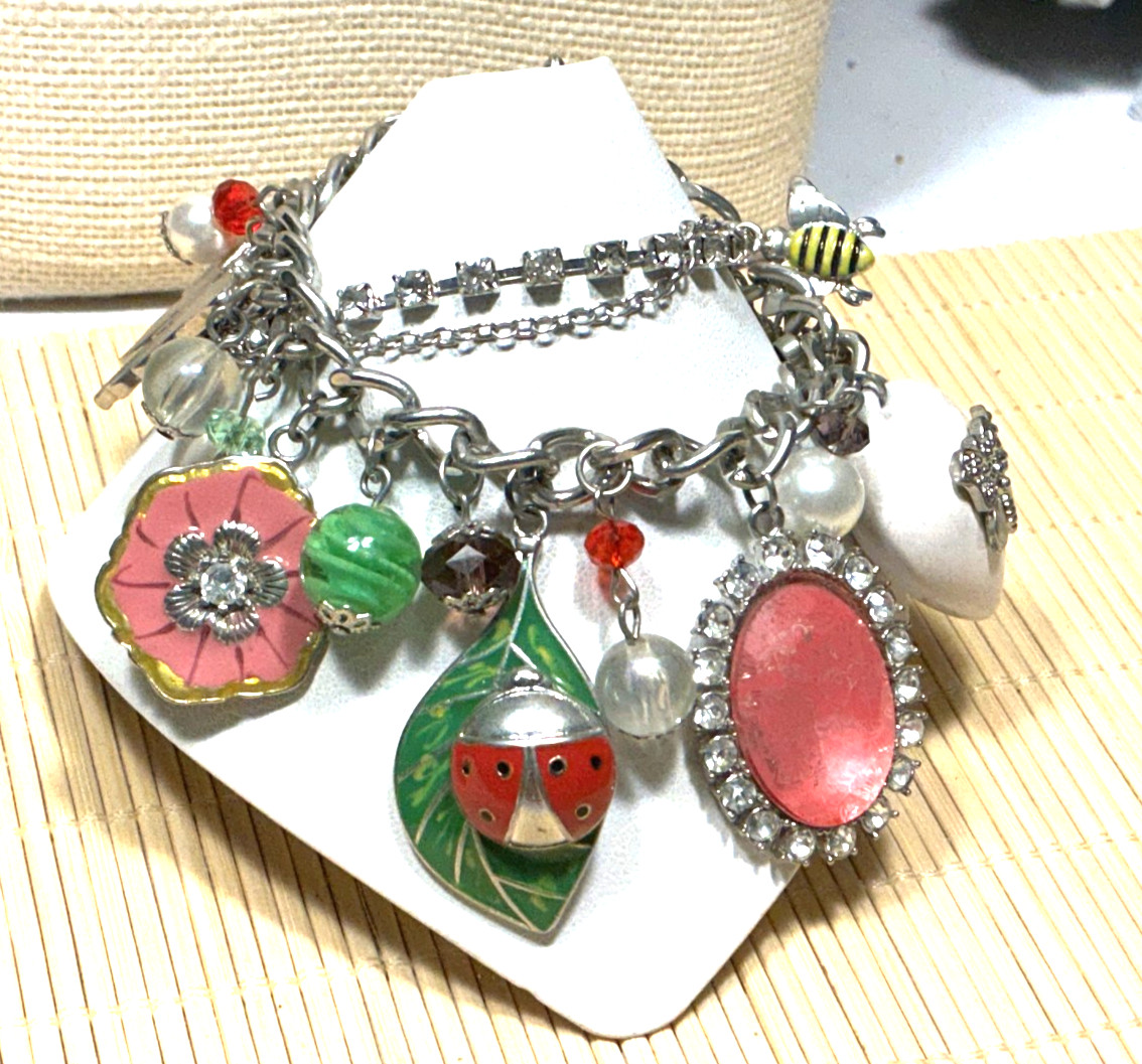 Fashion Bracelet Plastic Glass Butterfly Dragonfly Rhinestone Pearl NWT Lot 93B