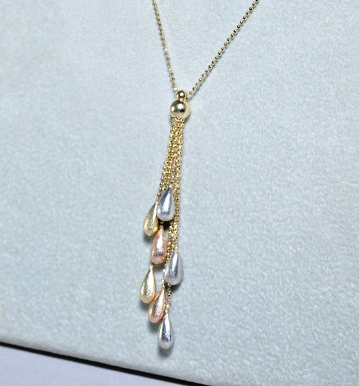 HANNOUSH JEWELERS 14K Gold Waterfall Drop Pendant Tri-Colored Gold 4 grams