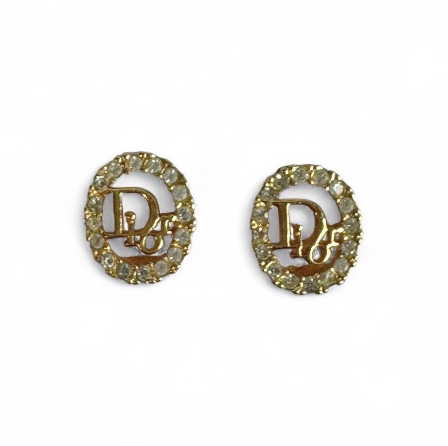 Vintage Christian Dior Logo Earrings Gold Authentic