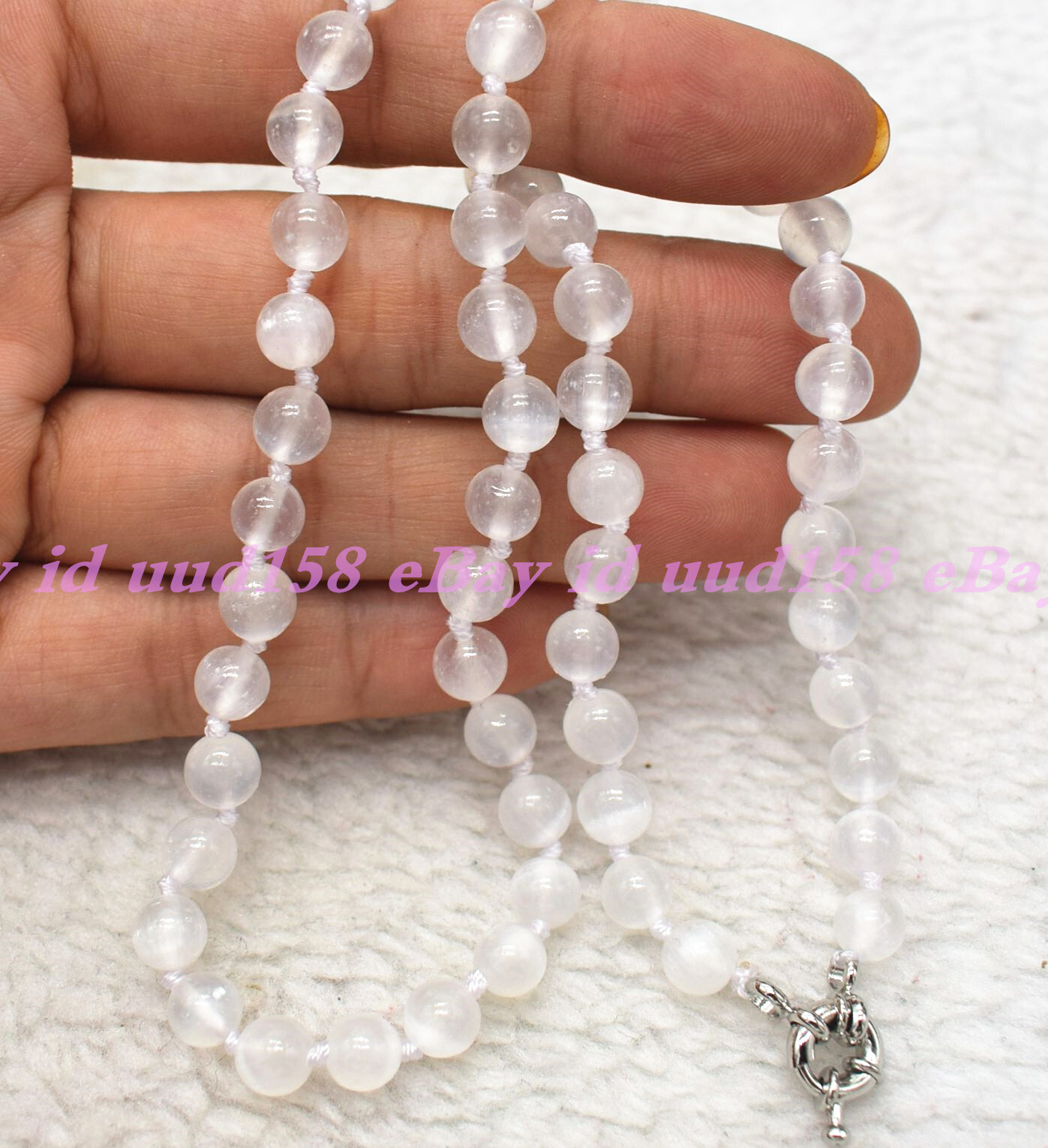Rare Natural Selenite Smooth Round Gemstone Beads Necklace 16-36″ – Grade AAA