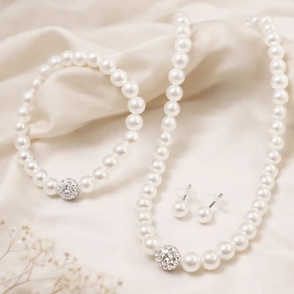 Genuine Akoya Pearl Necklace 18″ 9-10mm White w/ Earrings Jewelry Set