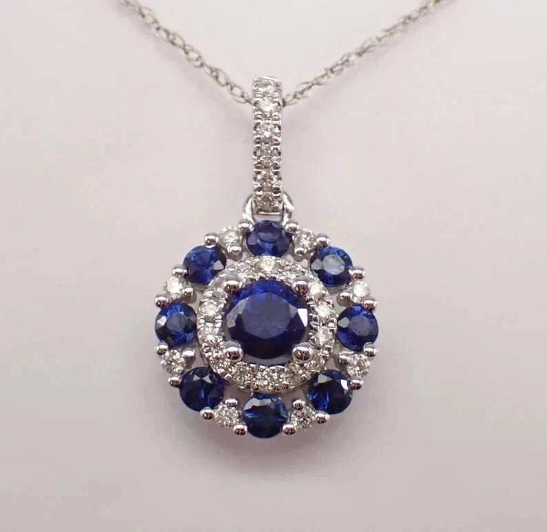 2.50Ct Round Simulated Blue Sapphire Women’s Halo Pendant 14k White Gold Plated