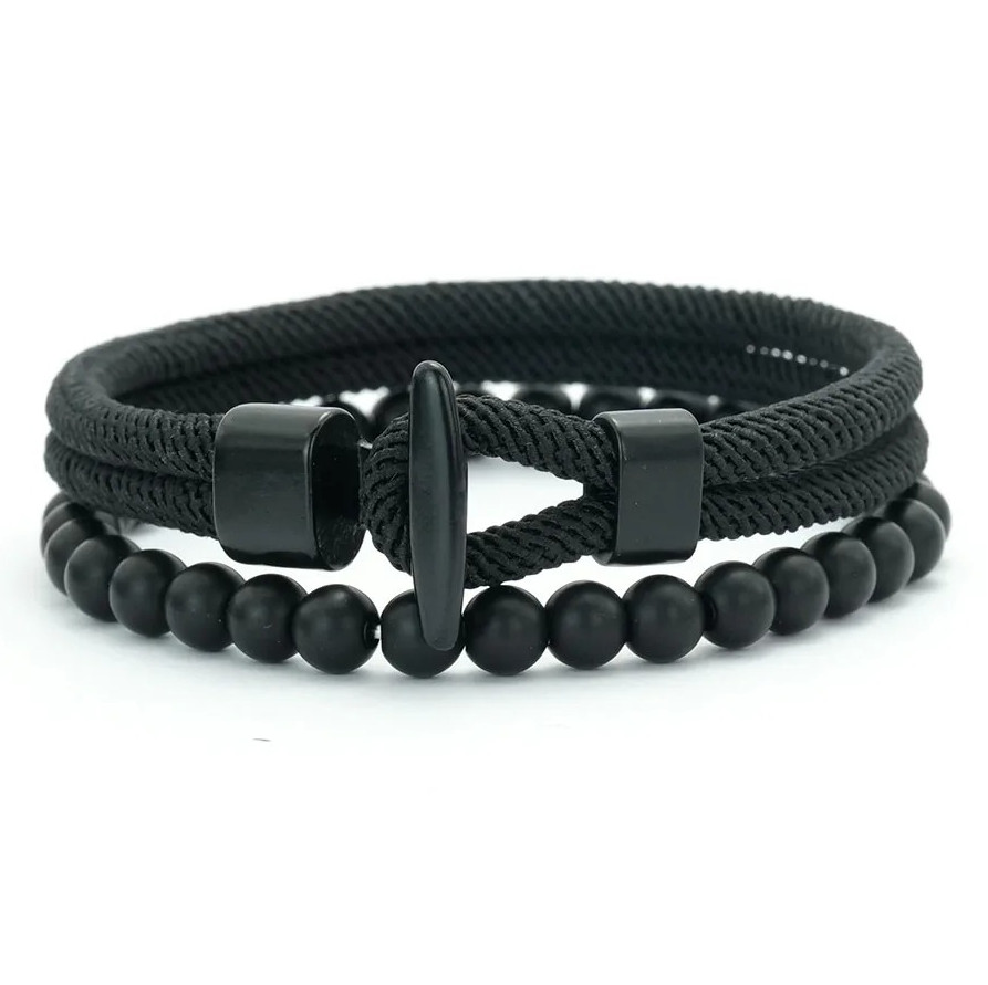 2PCS Men’s Beaded Rope Bracelet Set Tiger Eye & Malachite Stone Handmade Jewelry