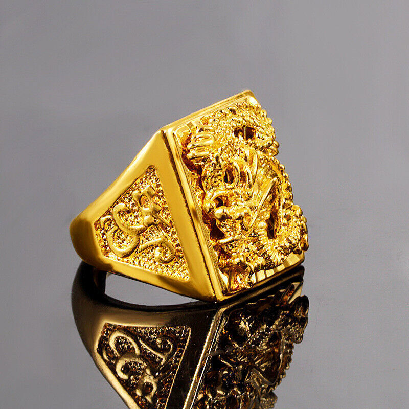 Men’s Dragon Head 23k 24k Thai Baht Yellow Gold Plated Ring